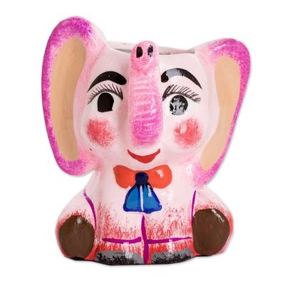 Alternate image for Handpainted Mini Ceramic Elephant Flower Pot from Guatemala Herbaceous Elephant