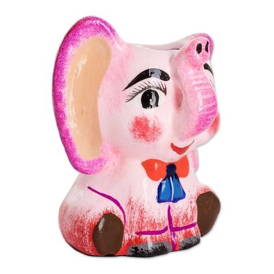 Alternate image for Handpainted Mini Ceramic Elephant Flower Pot from Guatemala Herbaceous Elephant