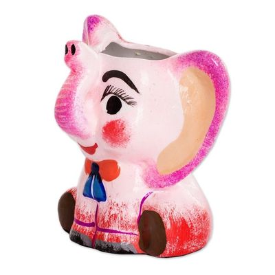 Alternate image for Handpainted Mini Ceramic Elephant Flower Pot from Guatemala Herbaceous Elephant