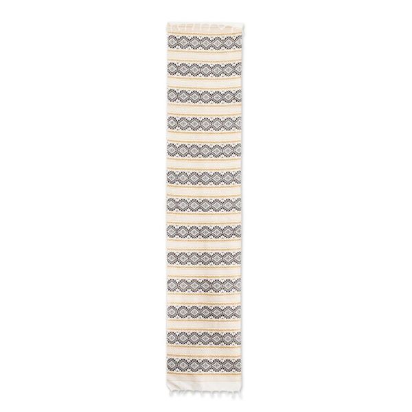 Alternate image for Hand-Woven Ivory Brown Yellow Fringed Cotton Table Runner Gold Diamond