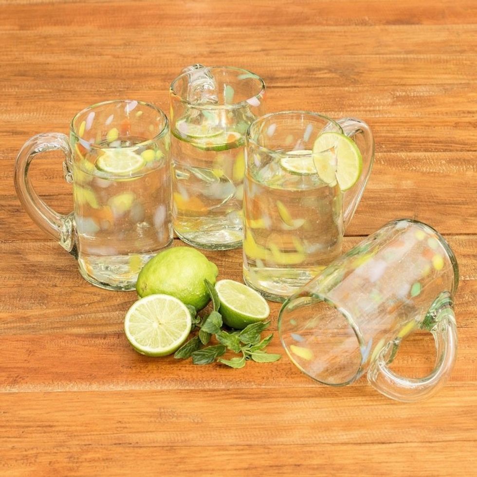 Handblown Glass Beer Mugs Set of 4 'Color Play'