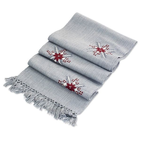 Alternate image for Handloomed Grey Cotton Table Runner with Embroidered Motifs Grey Offering