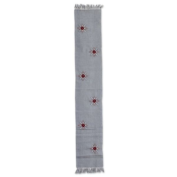Alternate image for Handloomed Grey Cotton Table Runner with Embroidered Motifs Grey Offering