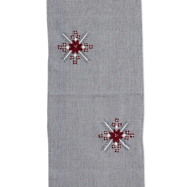 Alternate image for Handloomed Grey Cotton Table Runner with Embroidered Motifs Grey Offering