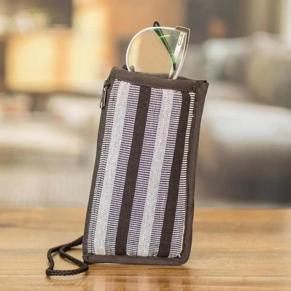 Black and White Cotton Glasses Case Handmade in Guatemala 'Wintertime'