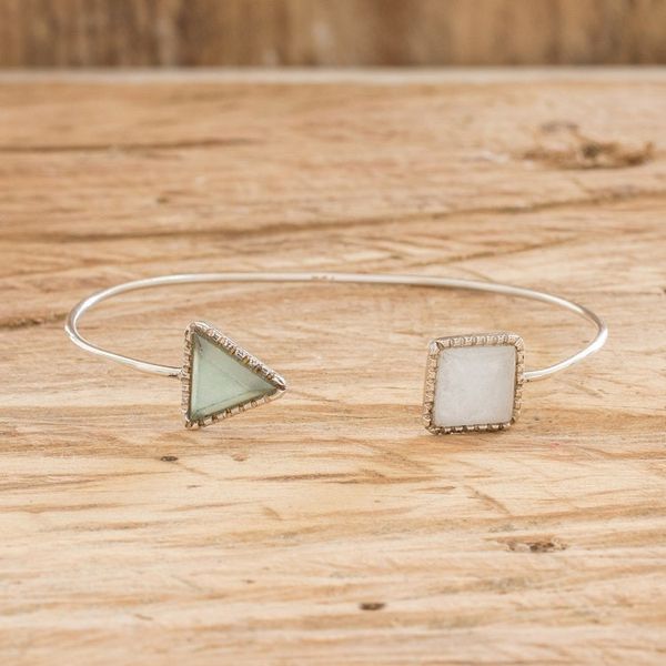 Alternate image for Geometric Themed Sterling Silver and Jade Cuff Bracelet Geometric Shapes in Green