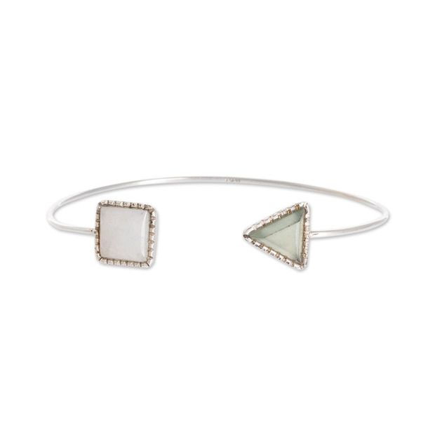 Alternate image for Geometric Themed Sterling Silver and Jade Cuff Bracelet Geometric Shapes in Green