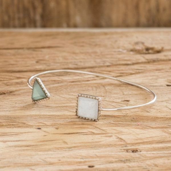 Alternate image for Geometric Themed Sterling Silver and Jade Cuff Bracelet Geometric Shapes in Green
