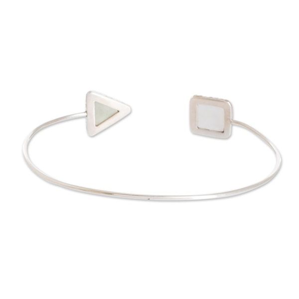 Alternate image for Geometric Themed Sterling Silver and Jade Cuff Bracelet Geometric Shapes in Green
