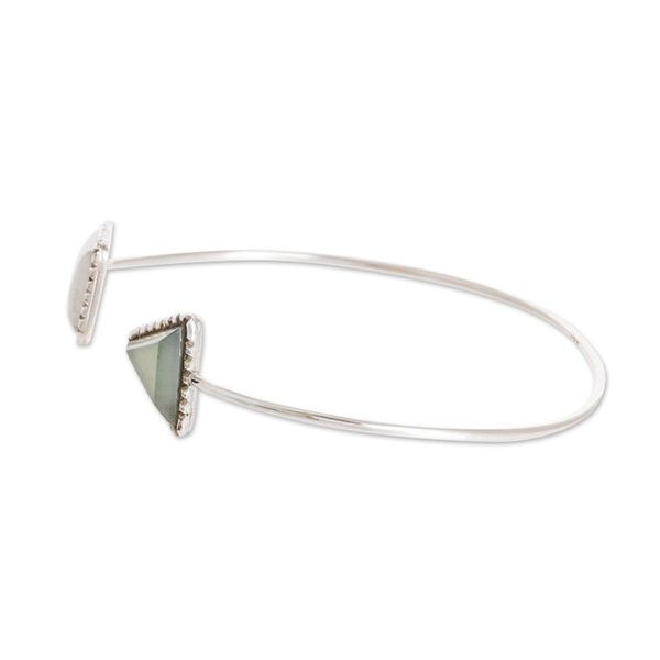 Alternate image for Geometric Themed Sterling Silver and Jade Cuff Bracelet Geometric Shapes in Green