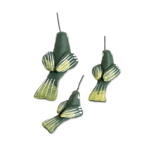 Alternate image for Set of 3 Hummingbird Ceramic Figurines from Guatemala Hummingbird Family