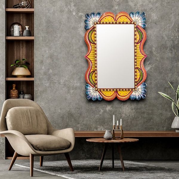 Alternate image for Wood Framed Wall Mirror in Multiple Colors from Guatemala Guatemalan View