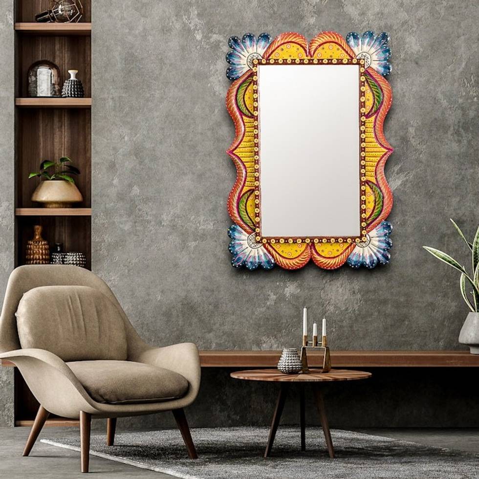 Wood Framed Wall Mirror in Multiple Colors from Guatemala 'Guatemalan View'