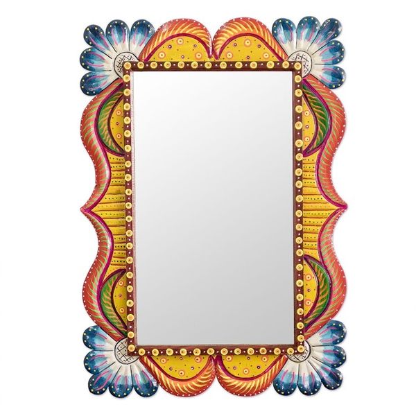 Alternate image for Wood Framed Wall Mirror in Multiple Colors from Guatemala Guatemalan View