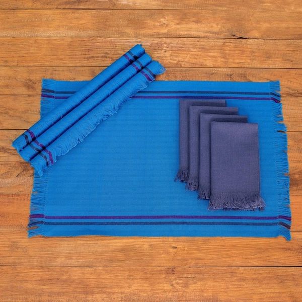 Alternate image for Handwoven Cotton Blue Placemats with Napkins Set of 4 Blue Wellness