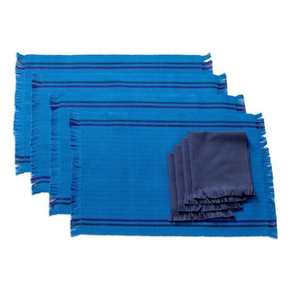 Alternate image for Handwoven Cotton Blue Placemats with Napkins Set of 4 Blue Wellness
