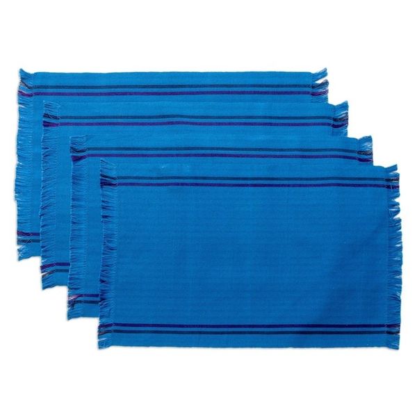 Alternate image for Handwoven Cotton Blue Placemats with Napkins Set of 4 Blue Wellness