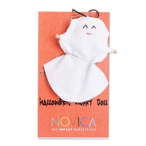 Alternate image for Handcrafted Cotton Ghost Worry Doll from Guatemala Spectral Smile