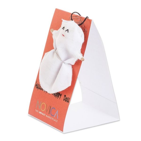 Alternate image for Handcrafted Cotton Ghost Worry Doll from Guatemala Spectral Smile