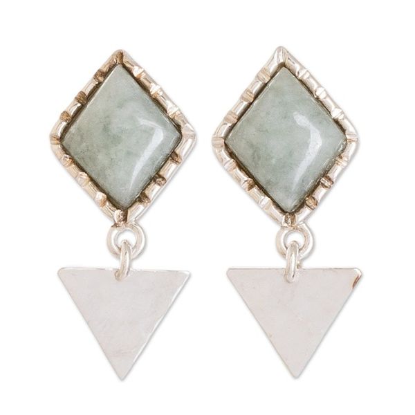 Alternate image for Sterling Silver and Green Jade Dangle Earrings Princess Green Diamond Too
