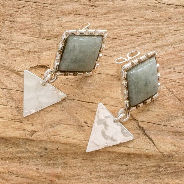Alternate image for Sterling Silver and Green Jade Dangle Earrings Princess Green Diamond Too