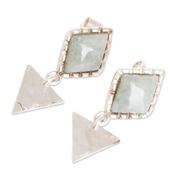 Alternate image for Sterling Silver and Green Jade Dangle Earrings Princess Green Diamond Too