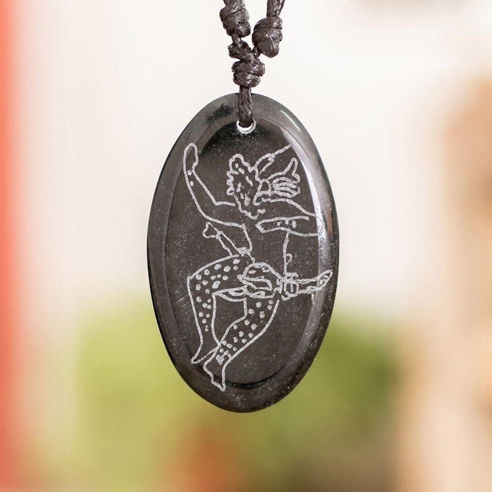 Maya-themed Unisex Adjustable Jade Pendant Necklace 'Dancing Maya'