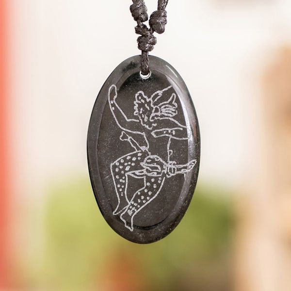 Alternate image for Maya-themed Unisex Adjustable Jade Pendant Necklace Dancing Maya