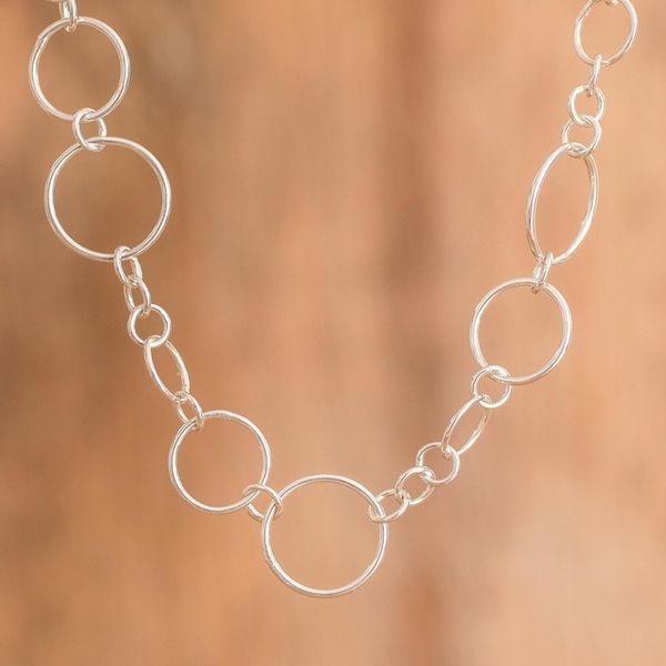 Alternate image for Sterling Silver Link Necklace with Bubble Motifs Sparkling Bubbles