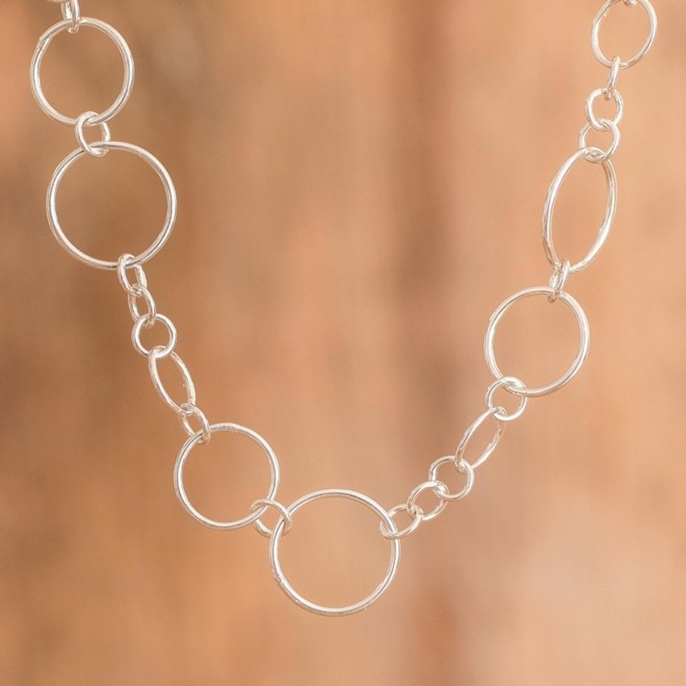 Sterling Silver Link Necklace with Bubble Motifs 'Sparkling Bubbles'