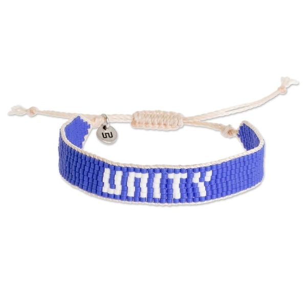 Alternate image for Blue and White Glass Bead Woven Bracelet with Sliding Knot Unity in Blue