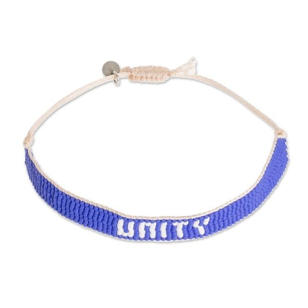 Alternate image for Blue and White Glass Bead Woven Bracelet with Sliding Knot Unity in Blue
