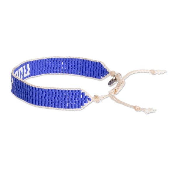 Alternate image for Blue and White Glass Bead Woven Bracelet with Sliding Knot Unity in Blue