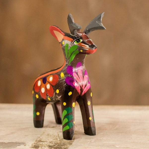 Alternate image for Hand-Painted Tropical Bird Wooden Figurine from Guatemala Deserving Deer