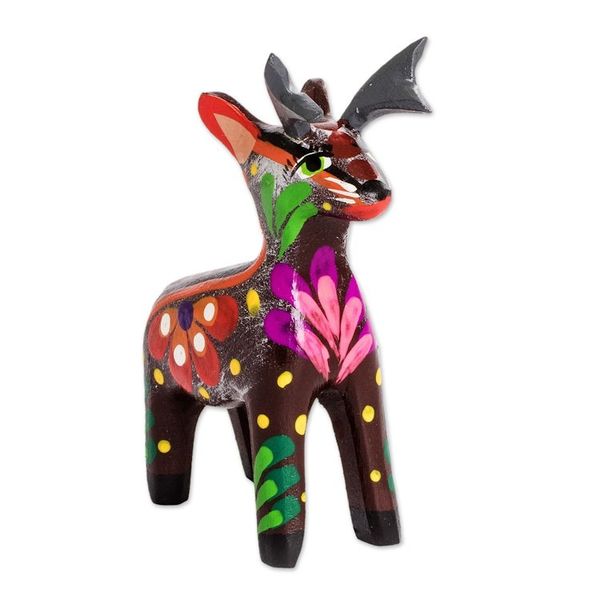 Alternate image for Hand-Painted Tropical Bird Wooden Figurine from Guatemala Deserving Deer