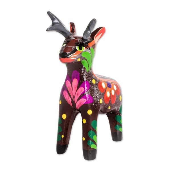 Alternate image for Hand-Painted Tropical Bird Wooden Figurine from Guatemala Deserving Deer