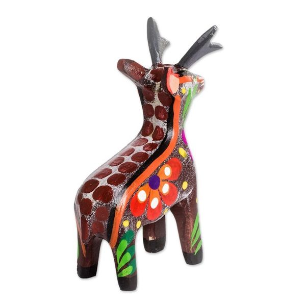 Alternate image for Hand-Painted Tropical Bird Wooden Figurine from Guatemala Deserving Deer