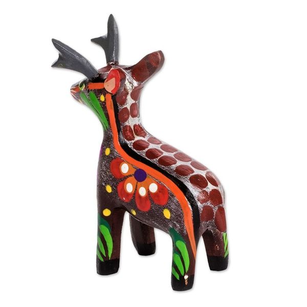 Alternate image for Hand-Painted Tropical Bird Wooden Figurine from Guatemala Deserving Deer