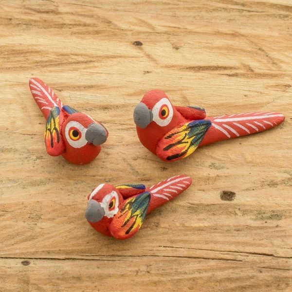 Alternate image for Macaw Ceramic Figurines Handcrafted in Guatemala Set of 3 Macaw Reunion