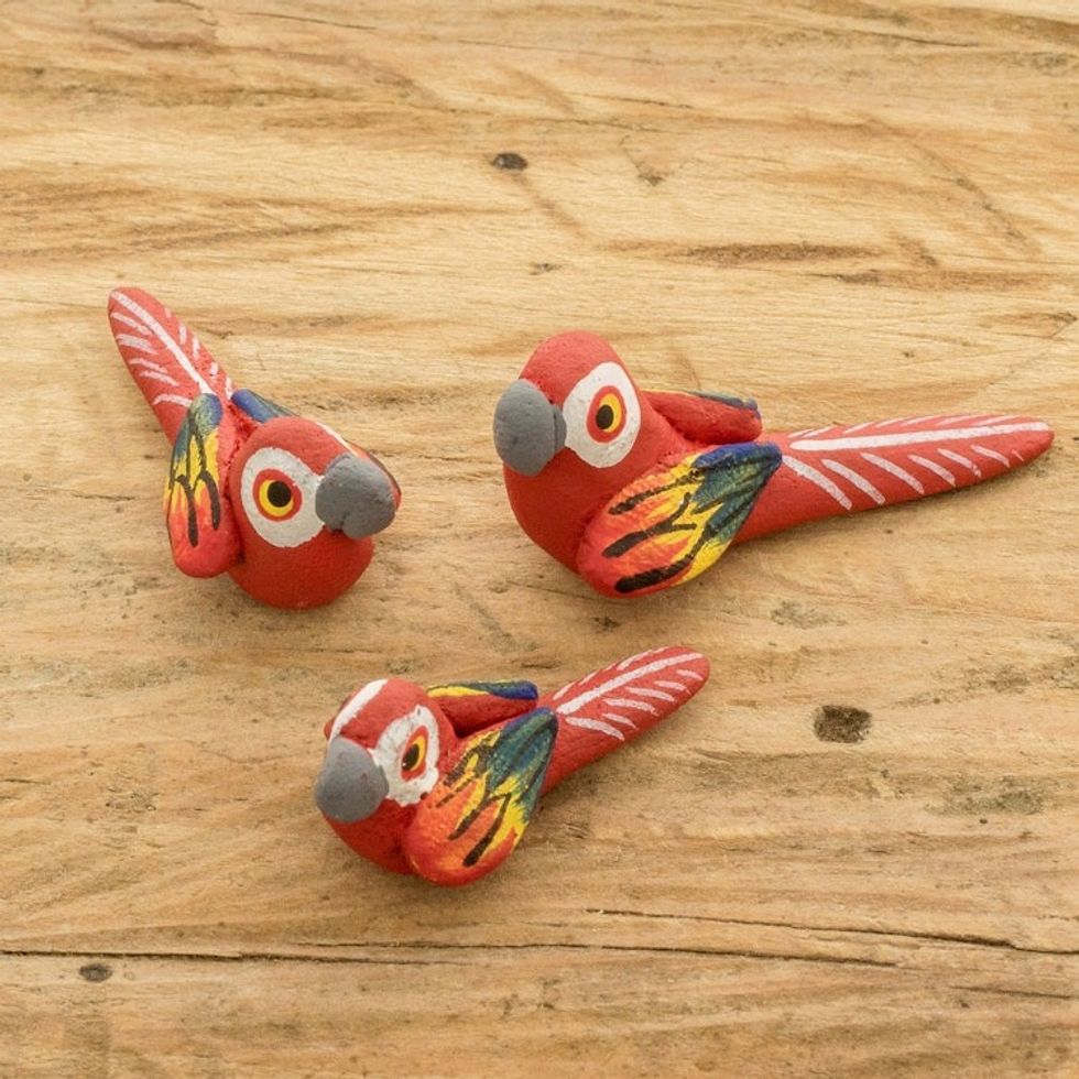 Macaw Ceramic Figurines Handcrafted in Guatemala Set of 3 'Macaw Reunion'