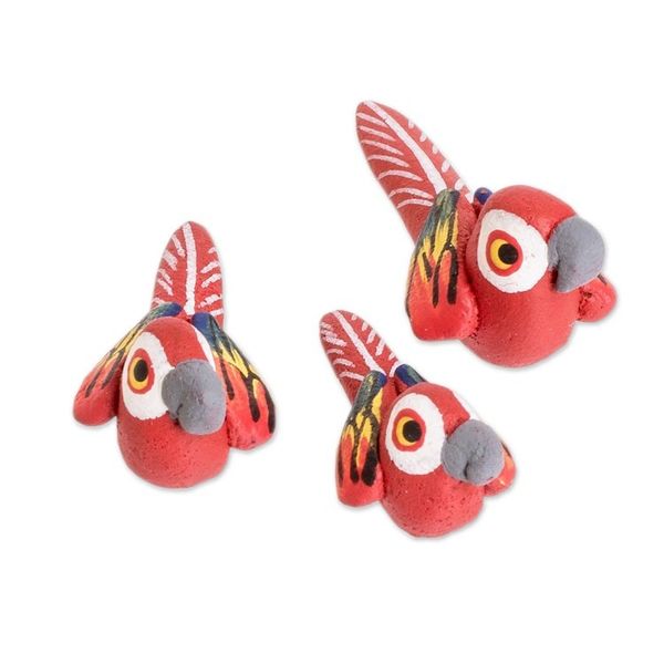 Alternate image for Macaw Ceramic Figurines Handcrafted in Guatemala Set of 3 Macaw Reunion