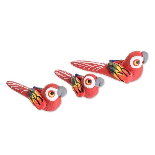 Alternate image for Macaw Ceramic Figurines Handcrafted in Guatemala Set of 3 Macaw Reunion