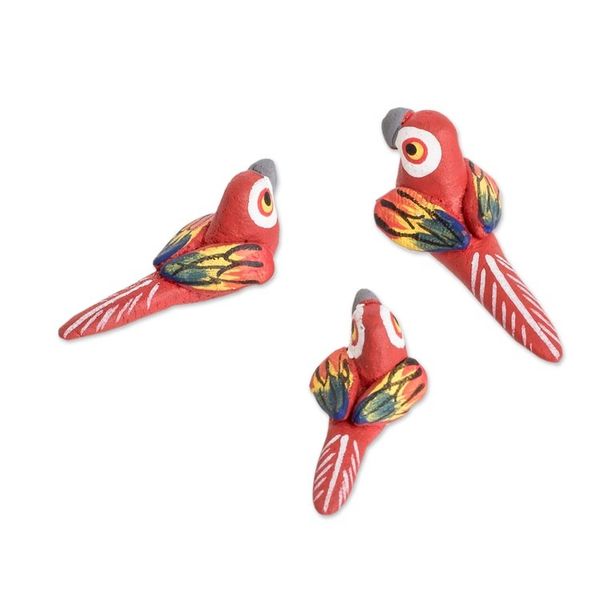 Alternate image for Macaw Ceramic Figurines Handcrafted in Guatemala Set of 3 Macaw Reunion