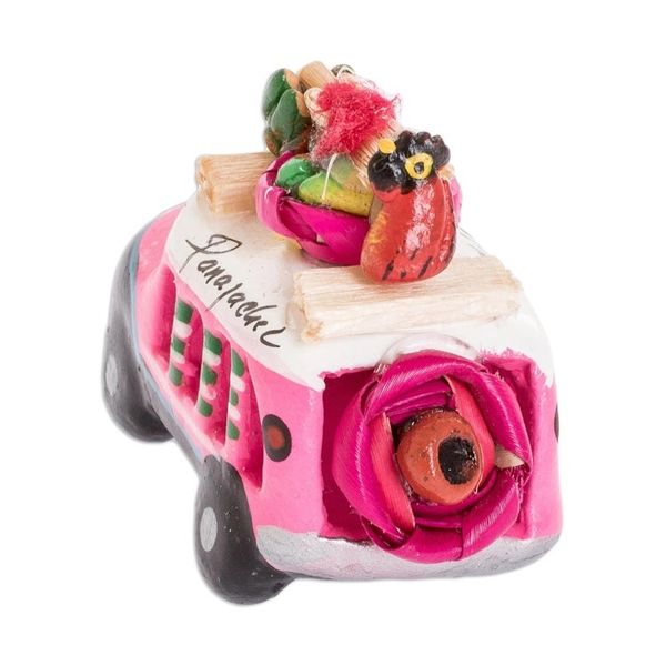 Alternate image for 2.5 Inch Pink Ceramic Mini Bus Figurine from Guatemala Pink Old Time Bus
