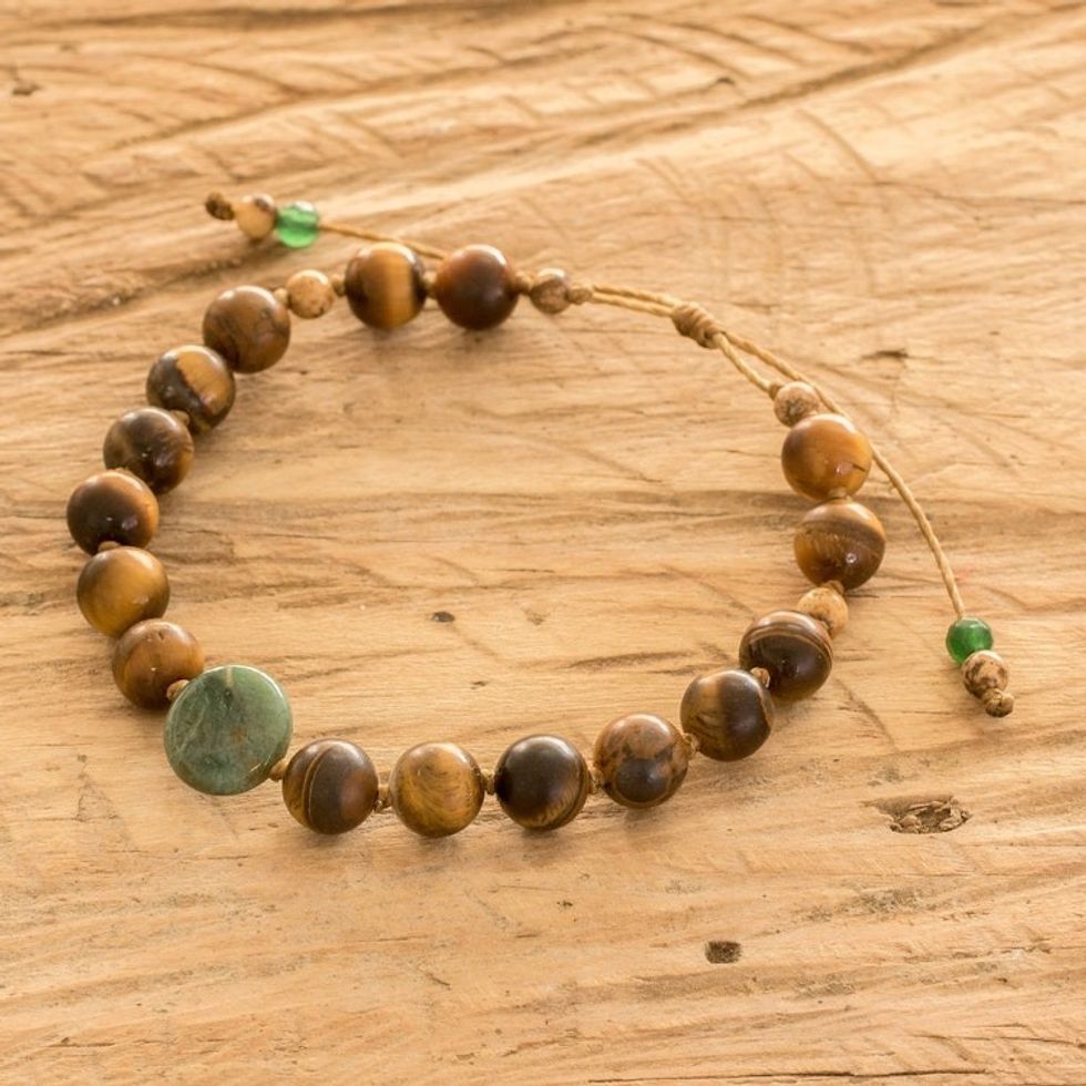 Handcrafted Tiger's Eye Beaded Bracelet with Jasper Pendant 'Natural Origins'