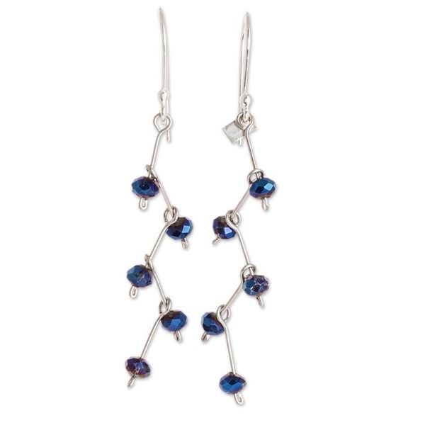 Alternate image for Blue Crystal Bead Dangle Earrings From Guatemala Blue Crystal Sparkle