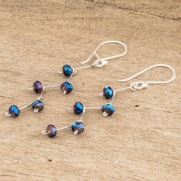Alternate image for Blue Crystal Bead Dangle Earrings From Guatemala Blue Crystal Sparkle