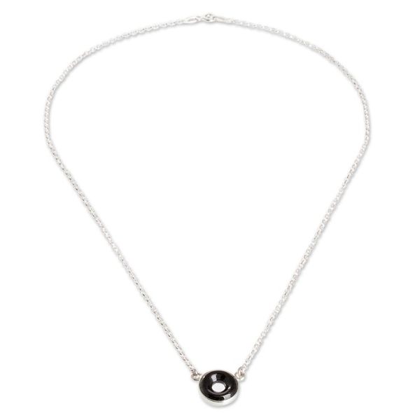 Alternate image for Black Jade Sterling Silver Pendant Necklace from Guatemala Cosmic Eternity