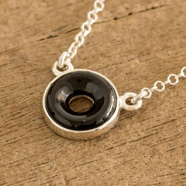 Alternate image for Black Jade Sterling Silver Pendant Necklace from Guatemala Cosmic Eternity