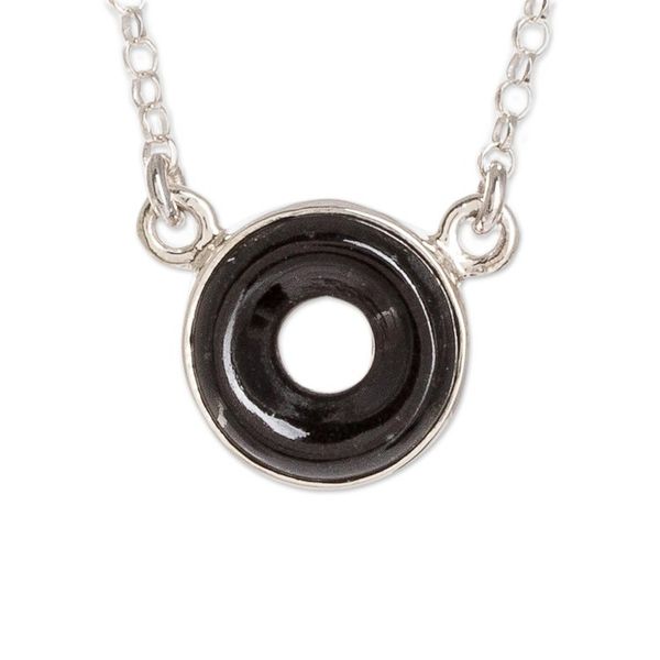 Alternate image for Black Jade Sterling Silver Pendant Necklace from Guatemala Cosmic Eternity